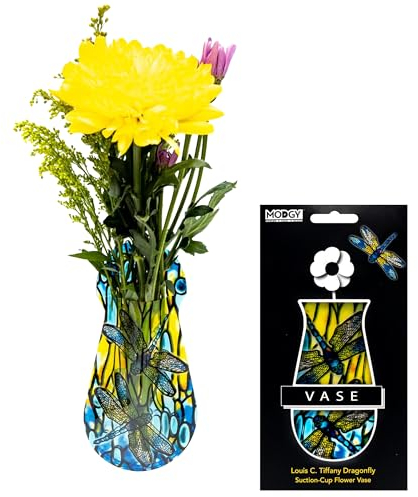 MODGY Erweiterbare Blumenvase aus Kunststoff, dekorativ, moderne Vasen für Blumen, Tafelaufsätze, Esstisch, Dekoration, Wohnzimmer, Badezimmer, Hochzeit, Büro, Louis C. Tiffany Libelle, 19.1x10.2 cm