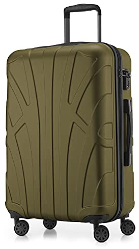 suitline Hartschalenkoffer mittelgroß 66x44x27 cm ABS Reisekoffer erweiterbar (58-68 L) mit TSA Schloss 4 Doppelrollen Teleskopgriff robust leicht Koffer für 1 Woche Urlaub Bahn Bus Reise, Avocado