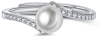 HCMA Mode Perlenringe 925 Silber Schmuck mit Zirkon Edelsteinen Offener Fingerring Feine Accessoires für Hochzeit Verlobungsfeier Geschenk