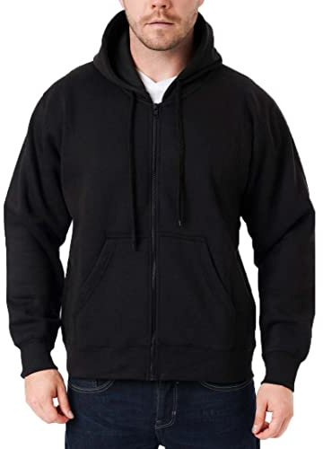 LABEL APPAREL Men’s Zip Up Hoodie 300GSM Fleece – Plain Full Zip Hooded Sweatshirt Warm Casual Jacket