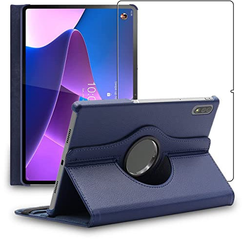 ebestStar - Cover per Lenovo Tab P12 Pro, Custodia Protezione Rotazione 360, Pelle PU, Blu scuro + Vetro Temperato