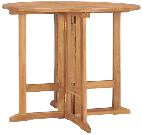 vidaXL Folding Garden Dining Table Ø90x75 cm Solid Teak Wood