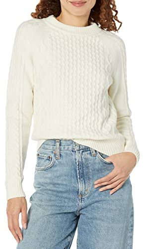 Amazon Essentials Damen Pullover mit Zopfmuster, Eierschalenweiß, XS