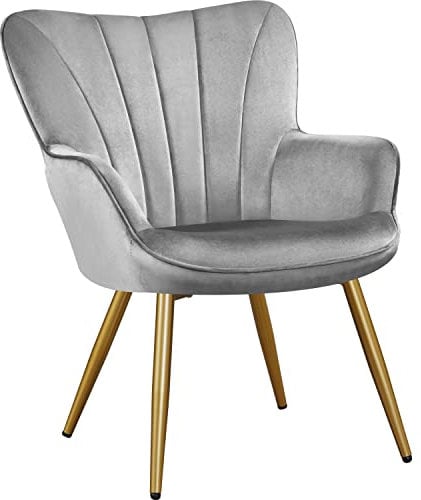 Yaheetech Modern Tub Chair, Velvet Fabric Living Room Armchair, Side Vanity Chair with Curved High Back and Thick Soft Padded Seat for Bedroom Makeup Reading Nook, Light Gray