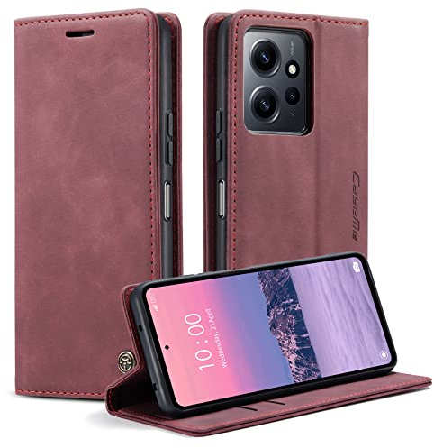 KZB Handyhülle für Xiaomi Redmi Note 12 4G Hülle Premium Lederhülle Klappbar Flip Case Tasche Magnet Kartenfach Standfunktion Schutzhülle für Xiaomi Redmi Note 12 4G - Weinrot