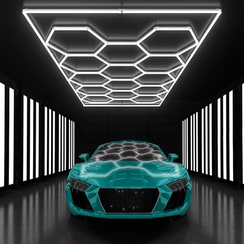 LED Hexagon Lights - Garage Lights, 556W 66720 Lumen Cool White Light 6500K, Ceiling Lighting for Garage Gym Barber Shop