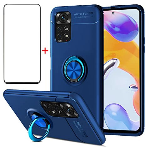 AKABEILA Funda Protectora de Pantalla para Xiaomi Redmi Note 12 Pro Plus 5G Funda de Silicona con Soporte de Anillo a Prueba de Golpes Vidrio Templado de 6.6 Pulgadas Azul