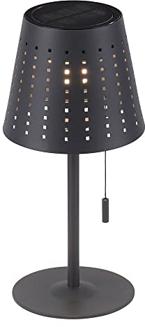 etc-shop Tischlampe Solarlampe Außenleuchte Terrassenlampe, Timer USB Kabel Akku dimmbar Zugschalter IP44, anthrazit, 1x LED 2W 155Lm 3000K, DxH 14x30cm