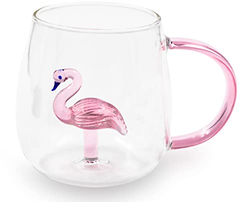 Blümelhuber Flamingo Tasse Glas Tassen - Tee Tasse Büro - Cappuccino Tassen - Kaffee Glas Tasse Flamingo Figur