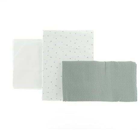 Cambrass-Juego 3 piezas sábanas de moisés bebé-bajera, encimera y funda almohada-100% algodón-Magia Verde 80x120x1 cm