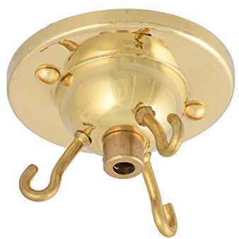 ElekTek 3 Hook Ceiling Rose Plate Light Fitting Glass Shade Chandelier with Cord Grip Screws (Brass)