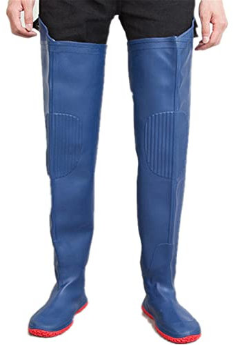 Stivali Alti Ultrapioggia per Uomo E Donna, Suola Antiscivolo con Tacchetti, Stivali da Pesca, Caccia E Lavoro in Ambiente Fangoso,41EU,Blue