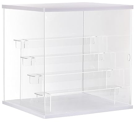 sourcing map Transparente Acryl-Vitrine mit LED-Licht, 4 Ebenen, staubdicht, Schaukasten, zusammenbauen, Würfel, Display-Boxen, Ständer für Sammlerstücke, Actionfiguren (12,6 x 11,81 x 12,6) Weiß