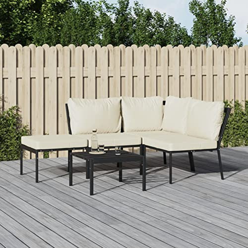 LAPOOH 5-TLG. Garten-Lounge-Set mit Sandfarbigen Kissen, Gartenmöbel, Balkonmöbel, Gartenlounge, Terassenmöbel Außen, Loungemöbel Balkon, Gartengarnitur, Stahl