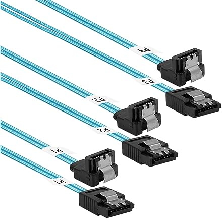 ADCAUDX SATA-III Cable:24 Inch,3-Pack Thin SATA Right-Angle Cable 90-Degree | Slim Flexible Angled to Straight 2Ft 6Gbps Data with Locking Latch for SDD,HDD,Computer Blue (0.6M)