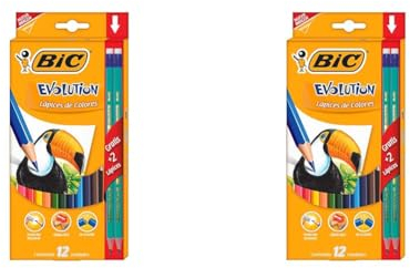 BIC Kids ECOlutions Evolution Buntstifte Set (für Kinder ab 5 Jahren, Farbstifte ohne Holz, mit bruchsicherer Mine - sicher Schreiben, 12 Stifte im Kartonetui) (Packung mit 2)