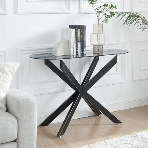 Edwin's Choice Table console moderne en verre pour entrée, couloir, canapé, entrée pour entrée, salon, foyer, couloir, bureau, 114,3 cm (L) x 45,7 cm (l) x 76,2 cm (H) - Noir