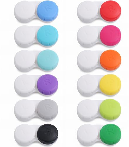 DEWSENSI Contact Lens Case, 12 Pack Colorful Empty Contact Lens Cases Box Holder Container for Storage, Travel, Daily Home Use