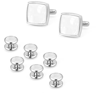 UJOY Ensemble de boutons de manchette et de clous de manchette 1 paire de boutons de manchette et 3 paires de clous de smoking pour homme avec boîte cadeau - élégant boutons de chemise avec boîte à