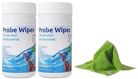 Antibacterial Wipes - 2 x Tubs of 200 Alcohol Wipes for Cleaning Surfaces and Kitchen Food Probes – Disinfectant Sterile Probe Wipes Food Safe With Microfibre Cloth X1