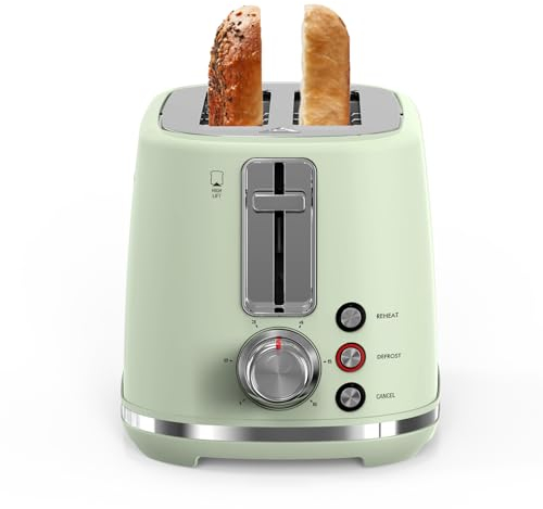 LONGDEEM Toaster–2 Toastschlitze, Edelstahl Toaster, Toaster 2 scheiben, 6 Stufen, Auftaufunktion, Aufwärmfunktion, Abschaltautomatik, Extra Breite Toastschlitze, Grüne