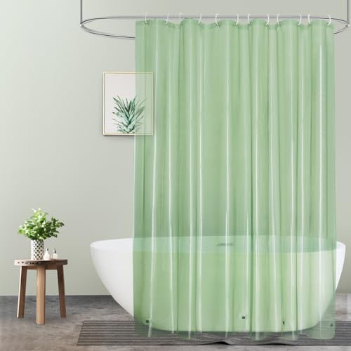 UFRIDAY Rideau de douche transparent vert sauge 182,9 x 198,1 cm long en plastique avec œillets métalliques antirouille et 5 aimants lestés