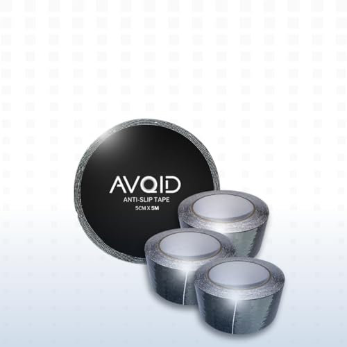 AVOID - Ruban Adhésif Antidérapant (50 mm x 5 m) – Ruban Auto-Adhésif à Forte Adhérence – Imperméable pour Intérieur et Extérieur – Ruban de Sécurité pour Marches, escaliers – Noir