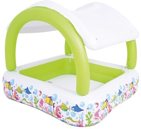 Splosh Inflatable Paddling Pool With Sun Shade - Square Swimming Pool With Canopy for Kids and Toddlers - 1.43m x 1.43m Outdoor Pool for Garden