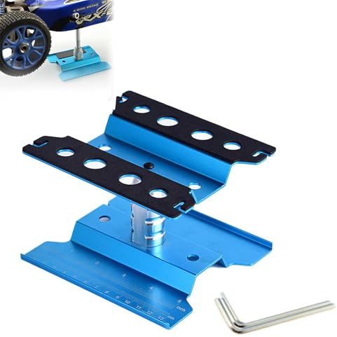 Bamyli RC Car Aluminium Reparatur Workstation, RC Car Mini Klinken Ständer mit Schraubablage 360° Drehung, RC Auto Ständer 1/8 1/10 1/12 1/16 für Traxxas Axial Arrma Redcat Losi Crawler Truck (Blau)