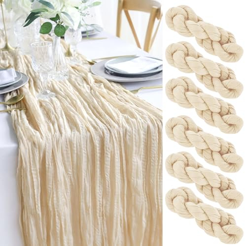 Yosiio Beige Käsetuch Tischläufer - 6 Stück, 90 x 300 cm - Boho, Hochzeit, Party & Geburtstag Dekoration