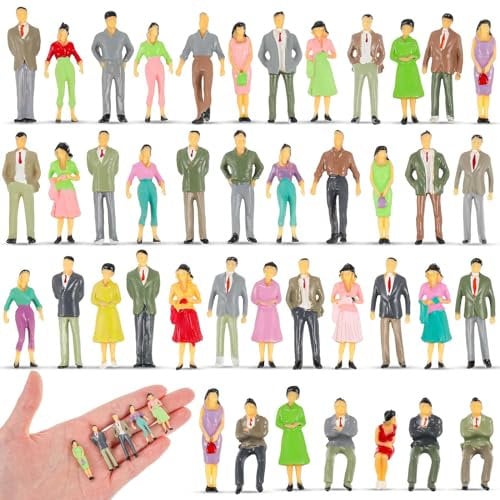 Kasyat 50 Mini Figurines de Personnes en Plastique Maquettes de Trains à l'Échelle 1 : 50 Peintes Architecturales Petites Personnes Miniatures Jouet Personnes Assises Debout (Style Élégant, 50)