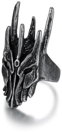 Caiduoduo Vintage Schwarzer Helm von Sauron Edelstahl Ring für Männer Punk Gothic Drachenringe für Männer Party Schmuck