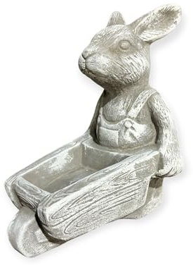 OriginalPaul Skulp & Betondesign Handgefertigte Steinfigur: Fröhlicher Hase mit Schubkarre | Frostsicher & Witterungsbeständig | 29 cm Höhe | 26 cm Breite | 19 cm Tiefe | 6,5 kg In/Outdoor