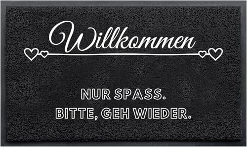 Geschenkehöhle Fußmatte lustig mit Motiv & Spruch für Innen & Außen I Fußmatten Wasserdicht & Waschbar I Lustiger Fußabtreter für Eingangstür lustige Türmatte 60x40cm (Willkommen Spaß. GEH Wieder)