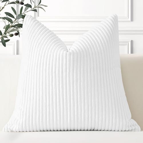 Artscope Ein Kissenbezug Kordsamt Zierkissenbezug Dekokissen Sofakissen 60x60 cm Cord Kissenhülle Couchkissen Dekorative Weiche Kissen für Sofa Wohnzimmer Zuhause Schlafzimmer Reines Weiß