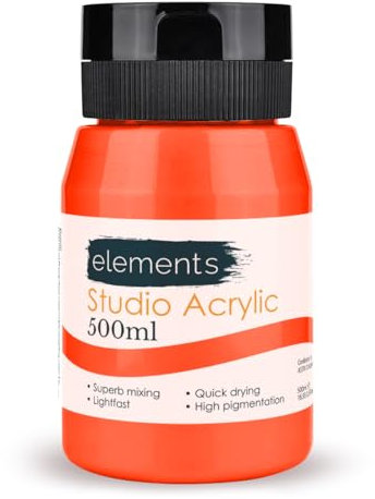 Elements 500ml Acrylic Paint 500 ml Tub - Quick Drying Acrylic Paints with High Pigment and Vibrant Colour Pigment | Neon Orange