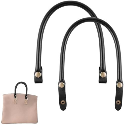 AFCJLTO 2pcs Leder Taschengriffe schwarz stabile PU-Leder Ersatzgriffe mit 2 Druckknöpfen für Heimwerker Handtaschen-Riemen, 40cm(Schwarz)