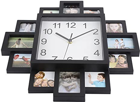 aqxreight Moderno Reloj de Pared Negro con Marco de Fotos, Material ABS, Acabado Ecológico, Ideal para Amigos y Familiares, Diseño Elegante para Dormitorio o Sala de Estar, Varios Marcos