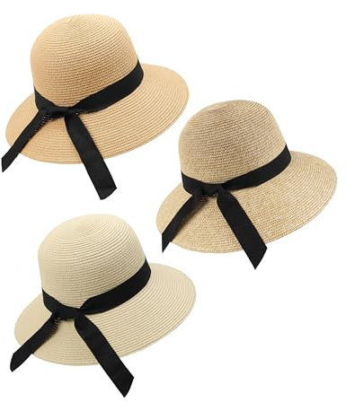 Zylioo Lot de 2 à 3 chapeaux de paille XXL surdimensionnés pour femmes - Chapeau de plage à large bord pour grandes têtes, chapeaux de voyage UPF avec sangle, Kaki-beige-mélange beige, TailleXL