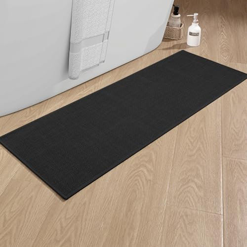 Badezimmerteppich 43 x 120cm rutschfeste Badematte mit Gummi Rückseite Badteppich rutschfest waschbar Badvorleger Bad Teppich Badezimmer Duschvorleger Schwarz
