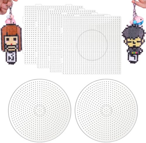 6 Stück Bügelperlen Platten 5mm,Bügelperlen Vorlagen 4 Quadrat und 2 Runde,Kunststoff Bügelperlen Schablonen Transparent,Stiftplatten für Bügelperlen,Pädagogisches Spielzeug