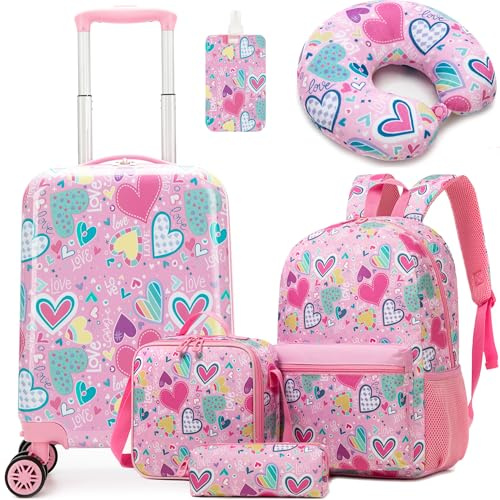 HTgroce Valise Enfant et Cartable Fille Primaire, Bagage à Main pour Enfants Filles, Cabine Enfant avec 4 Roues Pivotante à 360° Bagages
