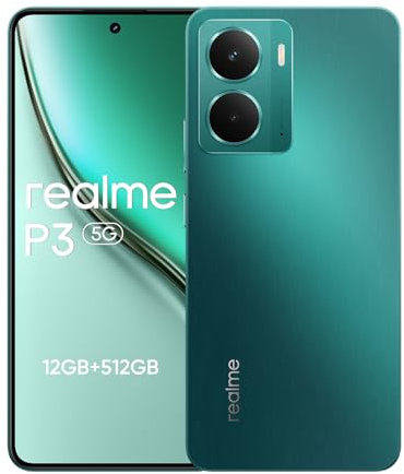 realme P3 5G Téléphone Portable,Snapdragon 6 Gen 4,120Hz 6.67 AMOLED Écran,12GB+512GB Smartphone 5G,50MP Appareil Photo,Batterie de 5000mAh,Dual SIM Android 15,NFC IP69,Vert,sans Adaptateur