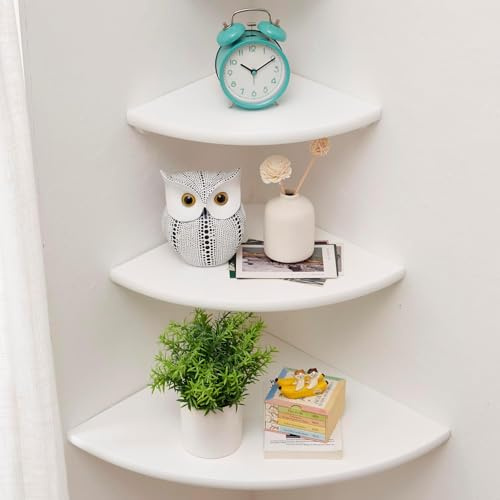 Eckregal Hängend 3er-Set,Weißes Eckregal aus massivem Kiefernholz zur Aufbewahrung und Präsentation 3 stöckige Eckregals Holz für kleine Pflanzen für Schlafzimmer, Küche, Wohnzimmer(22/25/30cm)