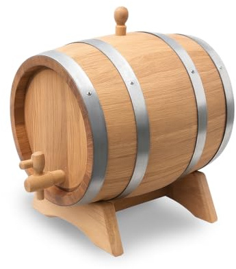 Generisch Eichenfass Holzfass, Weinfass oder Whiskyfass mit Ständer und Zapfhahn, Verschiedene Größen 1L-20L (5 Liter)