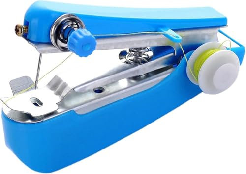 Blue Portable Handheld Sewing Machine, Mini Manual Sewing Machine Handy Needlework Tool, Mini Machine Hand Stitcher Home Art Crafts