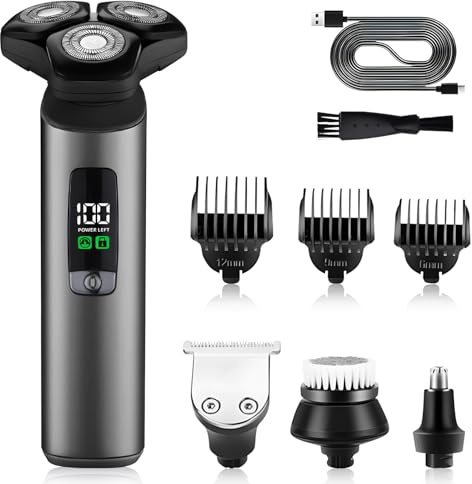 Anluomania Elektrorasierer, 4-in-1 Rasierer Herren Elektrisch, Nasenhaar Trimmer, Magnetische Schwebender Kopf, IPX7 Wasserdichter Nass- und Trockenrasierer, LED-Display, Type-C Schnellladung