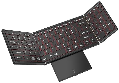 JOMAA Teclado plegable inalámbrico Bluetooth de 2.4 G con trackpad, retroiluminación RGB, recargable silencioso, teclado portátil de viaje de tamaño completo para laptop, tableta y teléfono