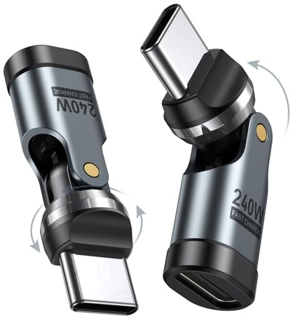 AUFU 240W USB C auf USB C Adapter, USBC 90 Grad Adapter 2 Stück, 540° Drehung PD-Schnellladung und Datenübertragungs Type C Winkelstecker für Phone17/16, Mac-Book Pro, Laptops & Typ-C Geräte