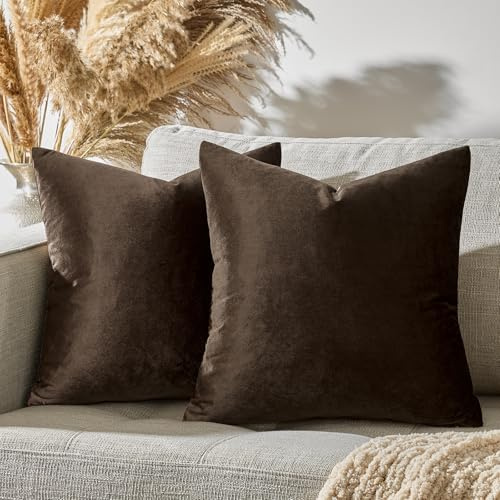GIGIZAZA 45 x 45 cm Kissenbezüge 2er-Set, Samt Braun Dekokissen Bezüge Dekorativ Modern Quadratisch Luxus Einfarbig Kissenhüllen für Schlafzimmer Couch Sofa